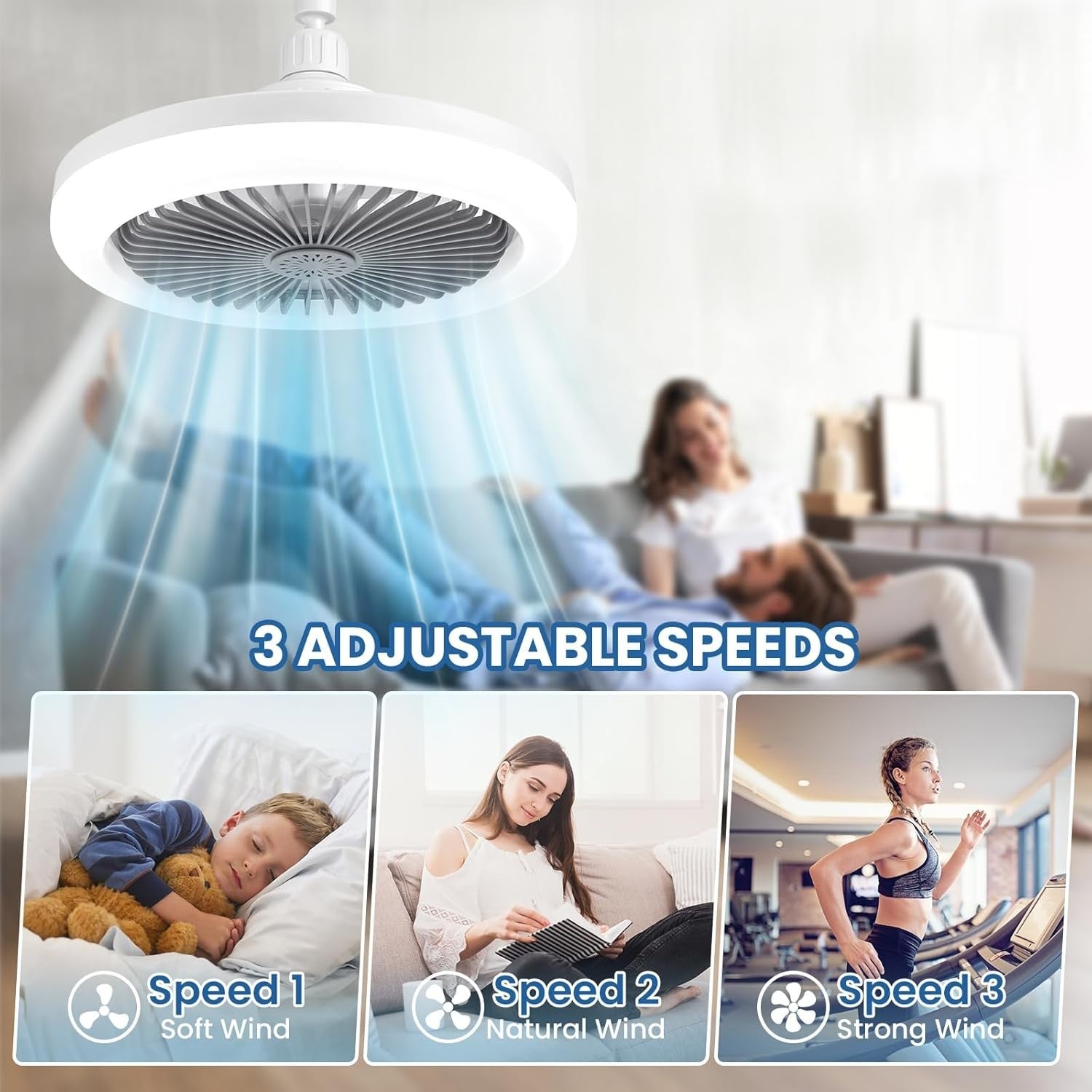 30W LED Ceiling Fan with Light, 3 Speeds, Dimmable, Remote & Timer – Grey
