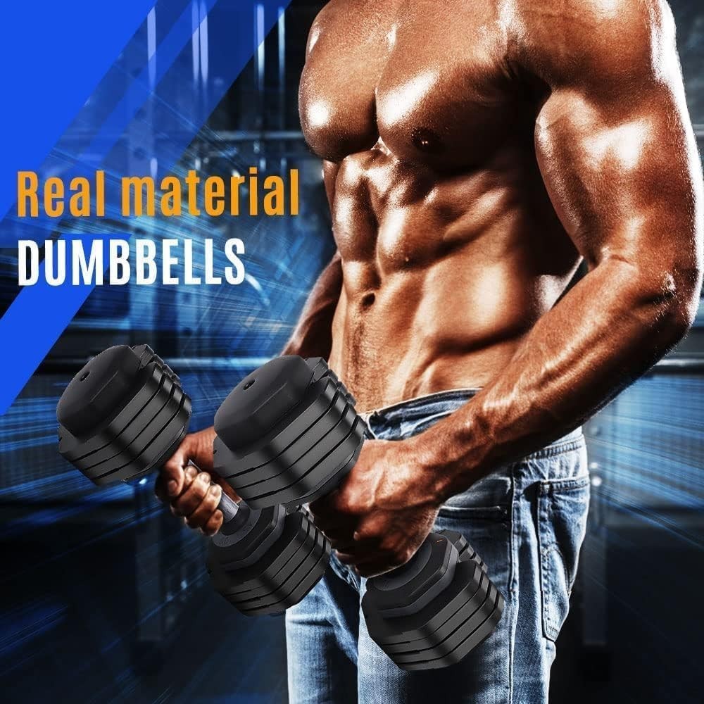 Adjustable Dumbbells Pair 6.5kg–24.5kg Quick Change Space Saving Home Gym