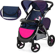 Double Doll Pushchair Twin Pram Adjustable Handle Fold Flat with Bag