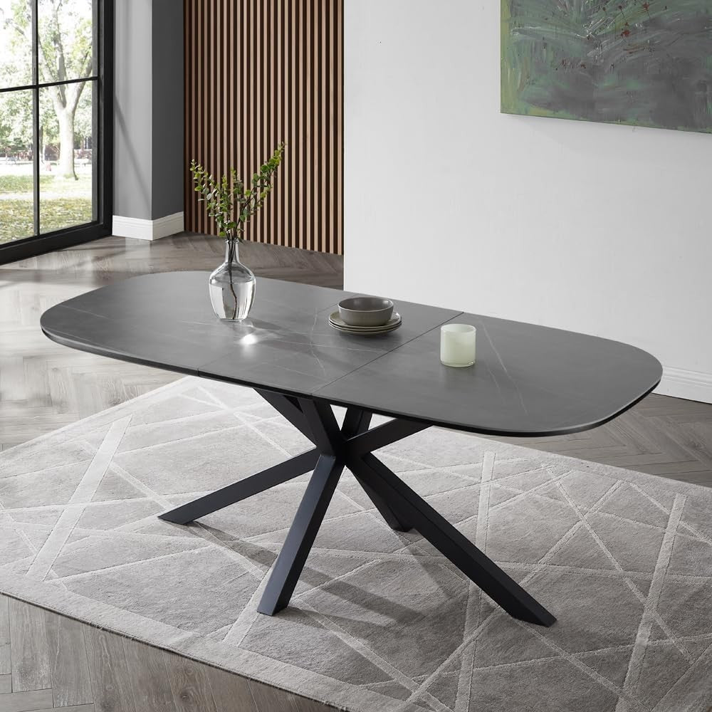 Extending Sintered Stone Dining Table Grey Modern Heatproof Scratchproof