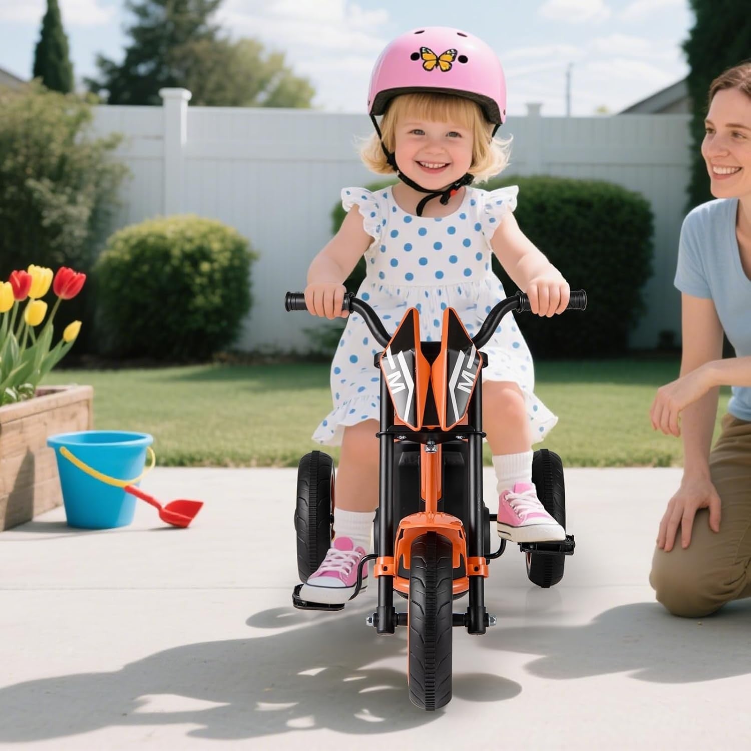 Kids Tricycle 3 Wheel Balance Bike Anti Slip Pedals Orange Age 3+
