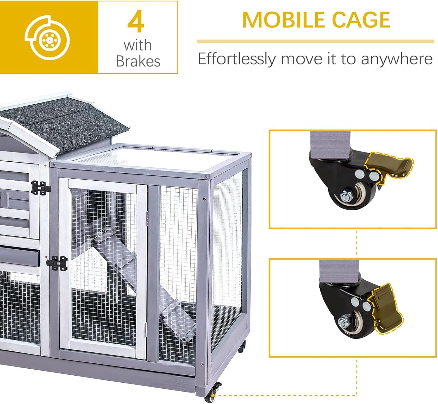 Indoor Outdoor Rabbit Hutch Wooden Cage With Wheels Ramp Secure Small Animal