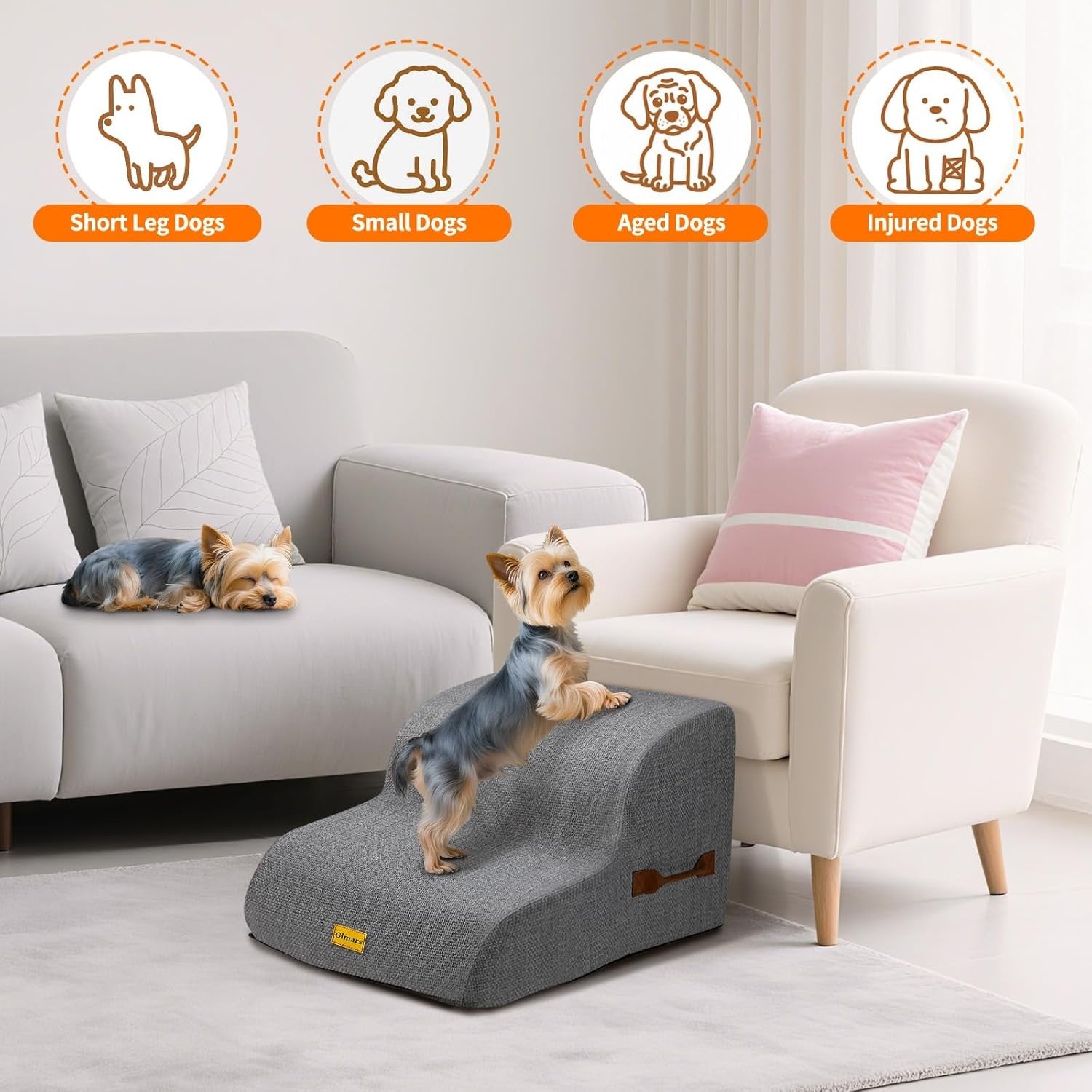 Wide 2 Step Dog Stairs 30cm High Foam Ramp Non Slip 30kg