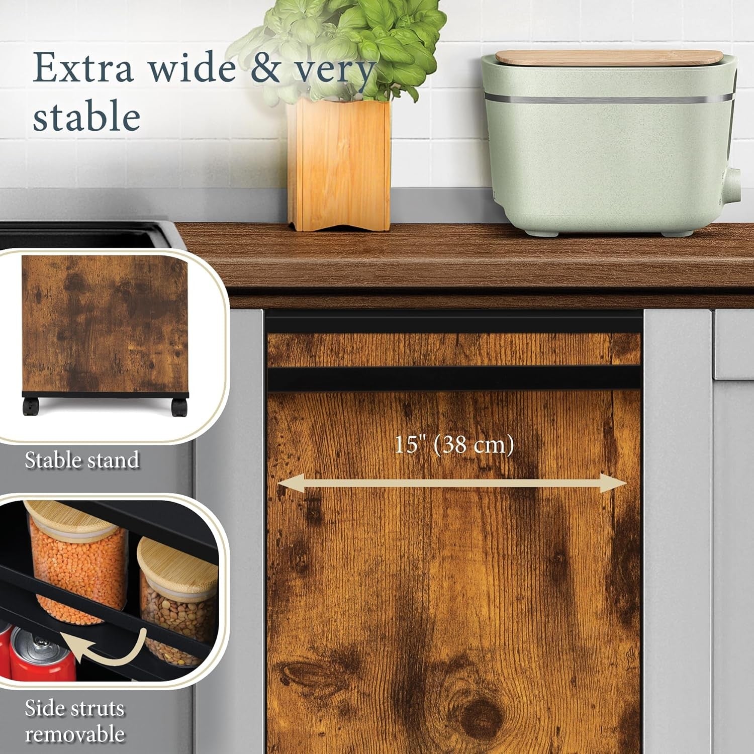 Kitchen Cart Trolley on Wheels 3 Tier Adjustable Shelves Wooden