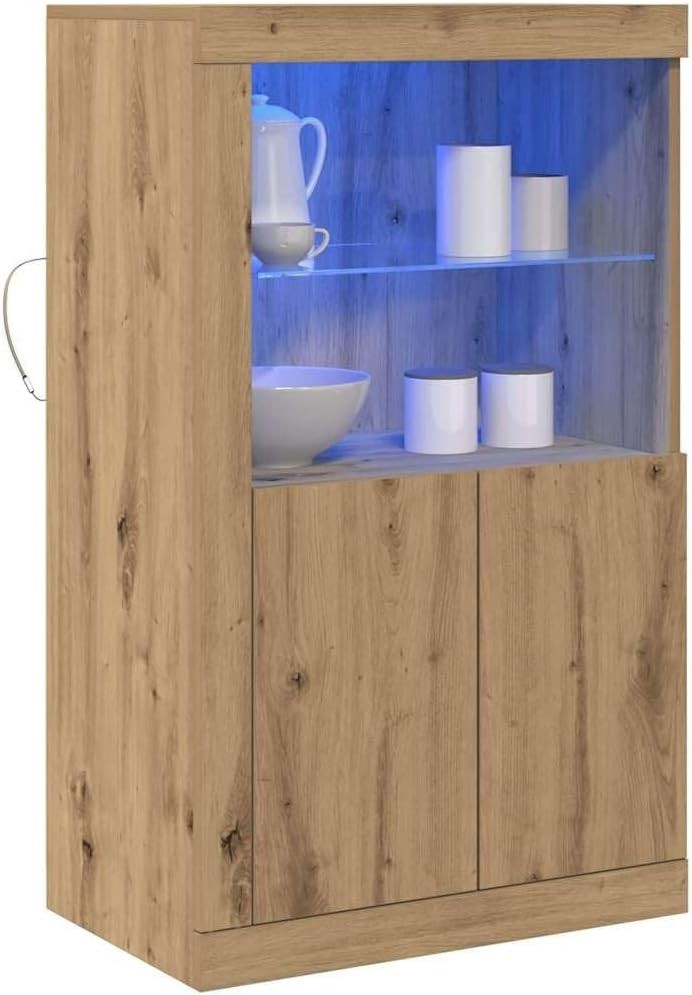 Modern Solid Oak Sideboard Cabinet with Glass Shelves – Durable Storage