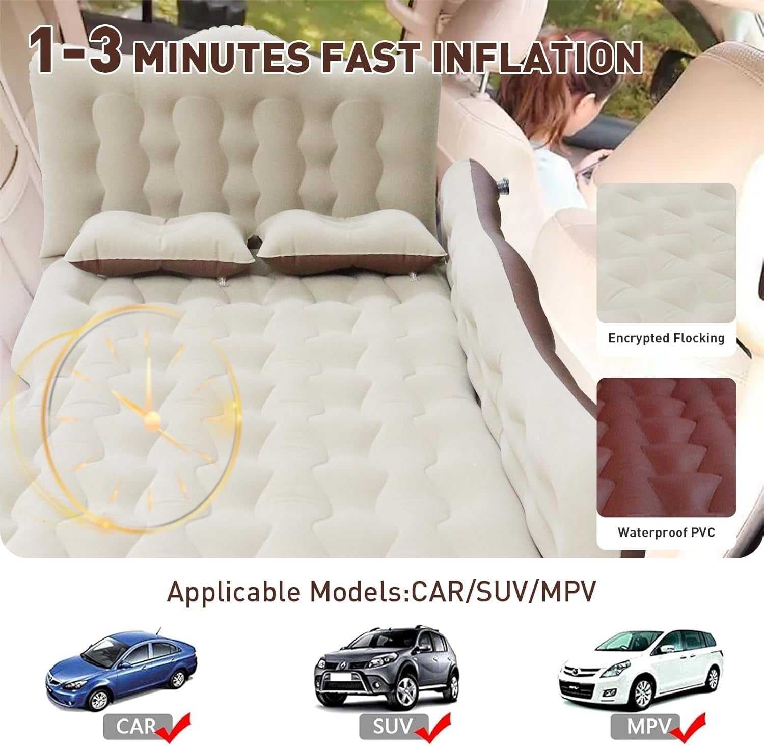 Luxury Car Air Mattress SUV Back Seat Bed w Pump Pillows Camping Travel