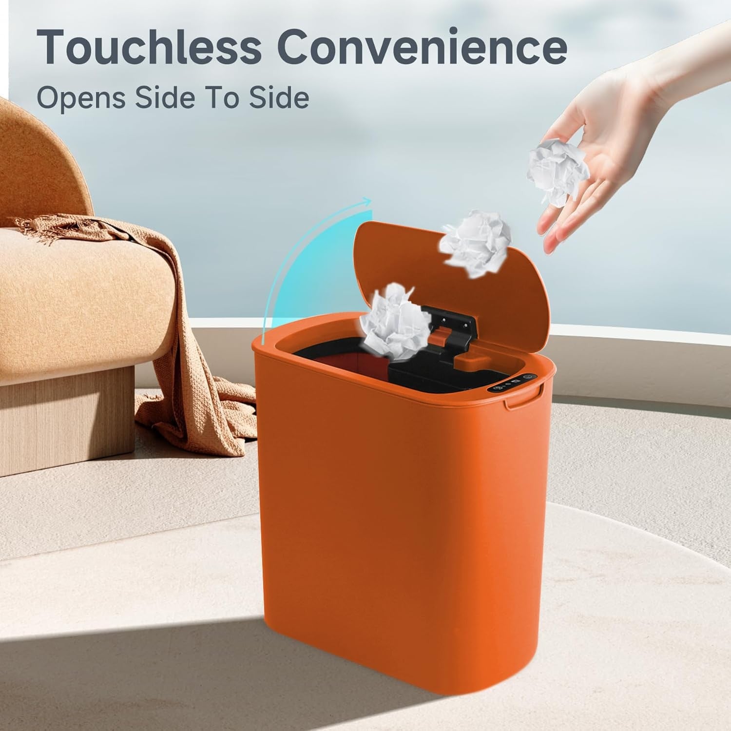 Automatic Touchless Bathroom Bin 2.6 Gallon Slim Motion Sensor Orange