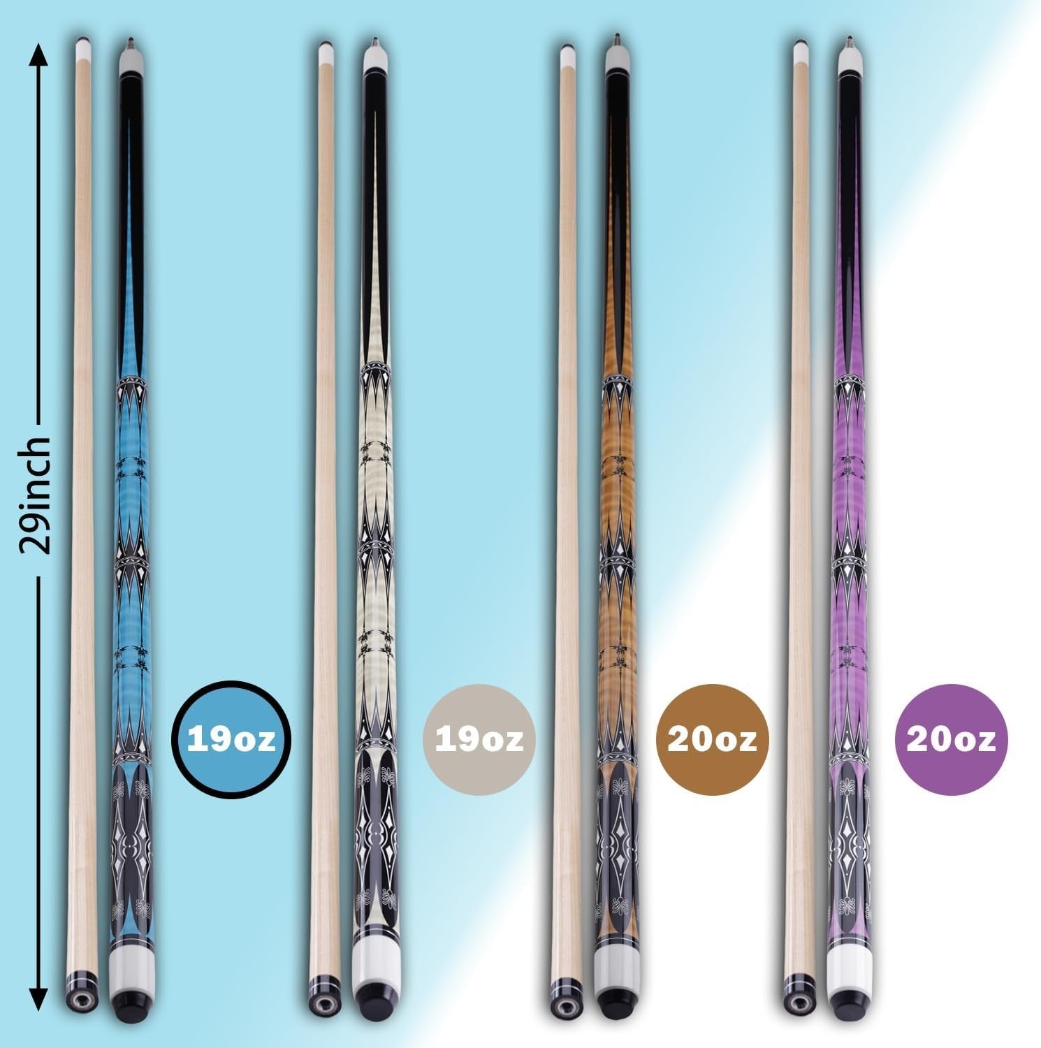 58” Maple Billiard Cue Stick 13mm Tip 2 Piece Pool Cue