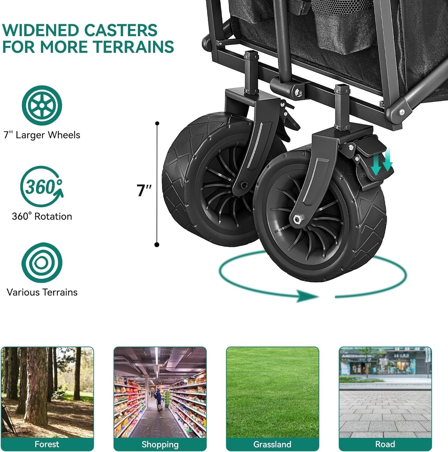 Black Folding Beach Wagon Cart w/ Table Oversized Wheels Adjustable Handle 220lb