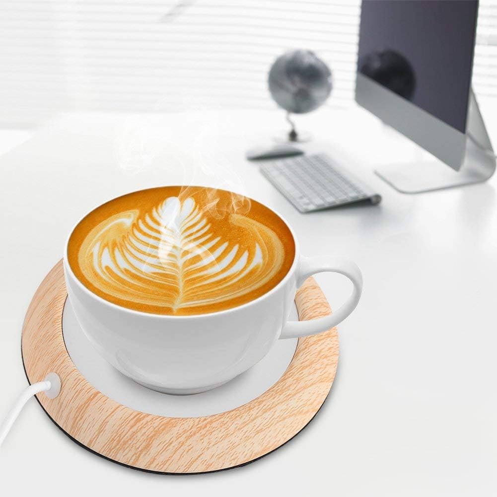 USB Cup Warmer Brown Wood Grain Desk Coffee Heater Pad