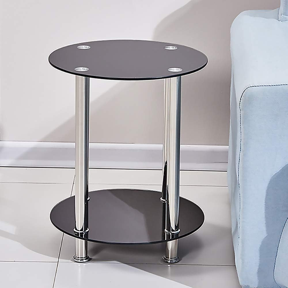 Set of 3 Glass Nesting Coffee Tables 2 Tiers Round/Rectangular Modern Chrome Leg