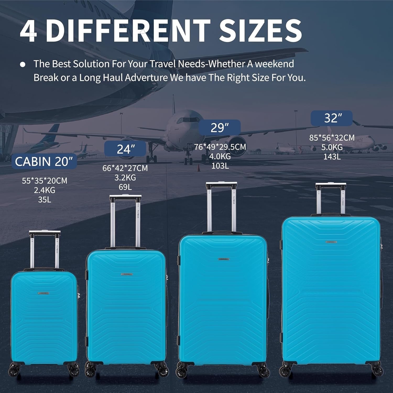 24'' Medium ABS Check In Suitcase Lightweight 4 Spinner Wheels 68L Lock