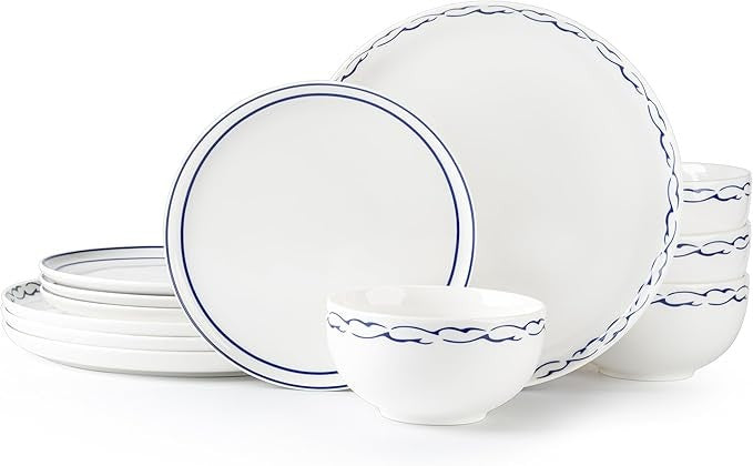 12pc Porcelain Dinnerware Set Plates Bowls Reactive Glaze Service for 4