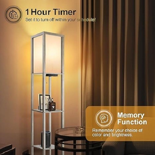 Floor Lamp with Shelf Remote Dimmable LED USB Charging 4 Colour Light