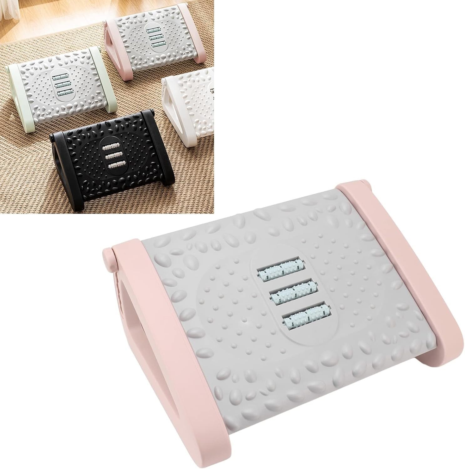 Under Desk Footrest Ergonomic Adjustable Foot Stool with Massage Surface Pink