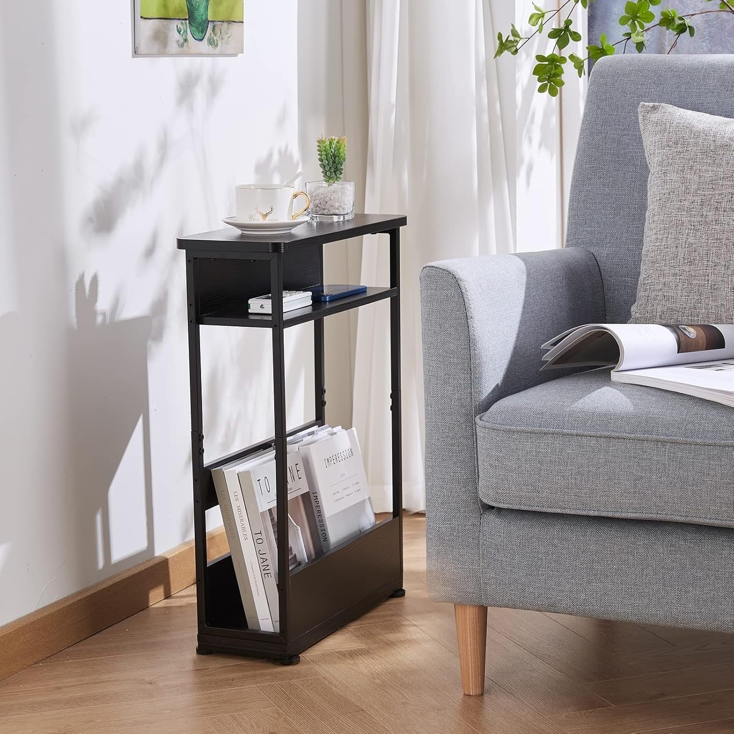 Slim 3-Tier Narrow Side Table with Storage Shelf 46x18x62.5cm Space-Saving