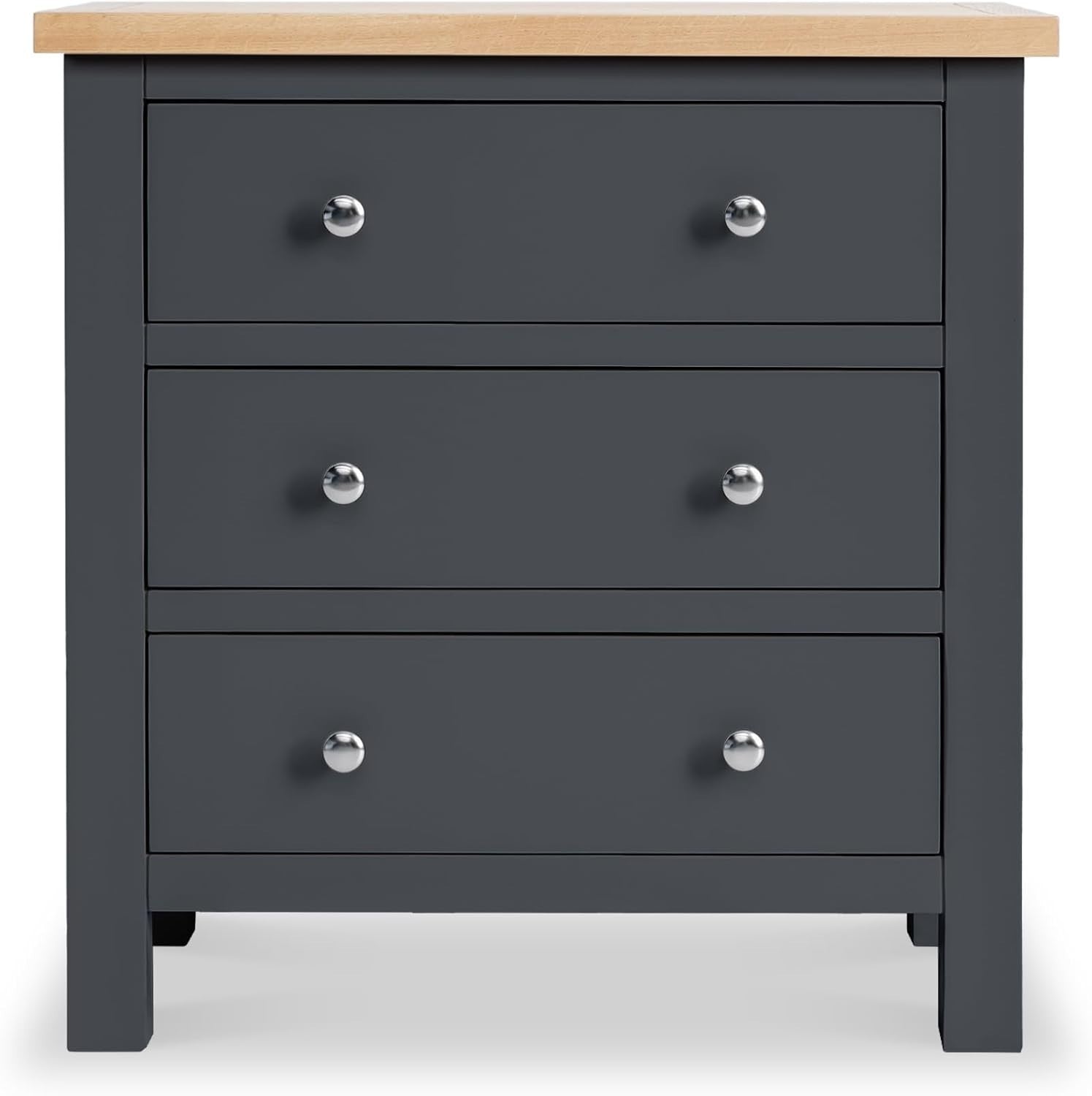 Charcoal 3 Drawer Chest Solid Wood Oak Top Small Bedroom Storage Unit