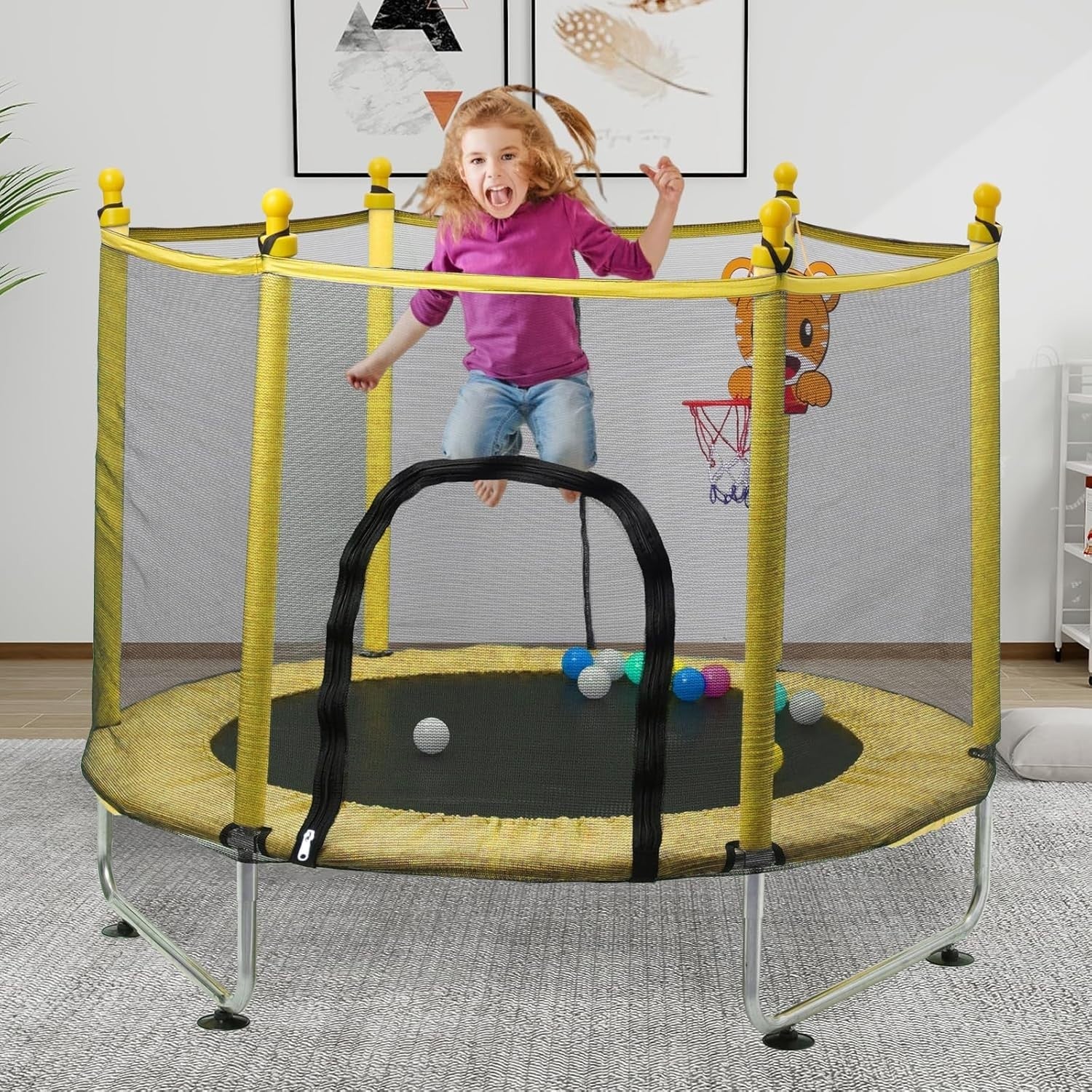 55in Kids Trampoline Safety Net Basketball Hoop Indoor Outdoor