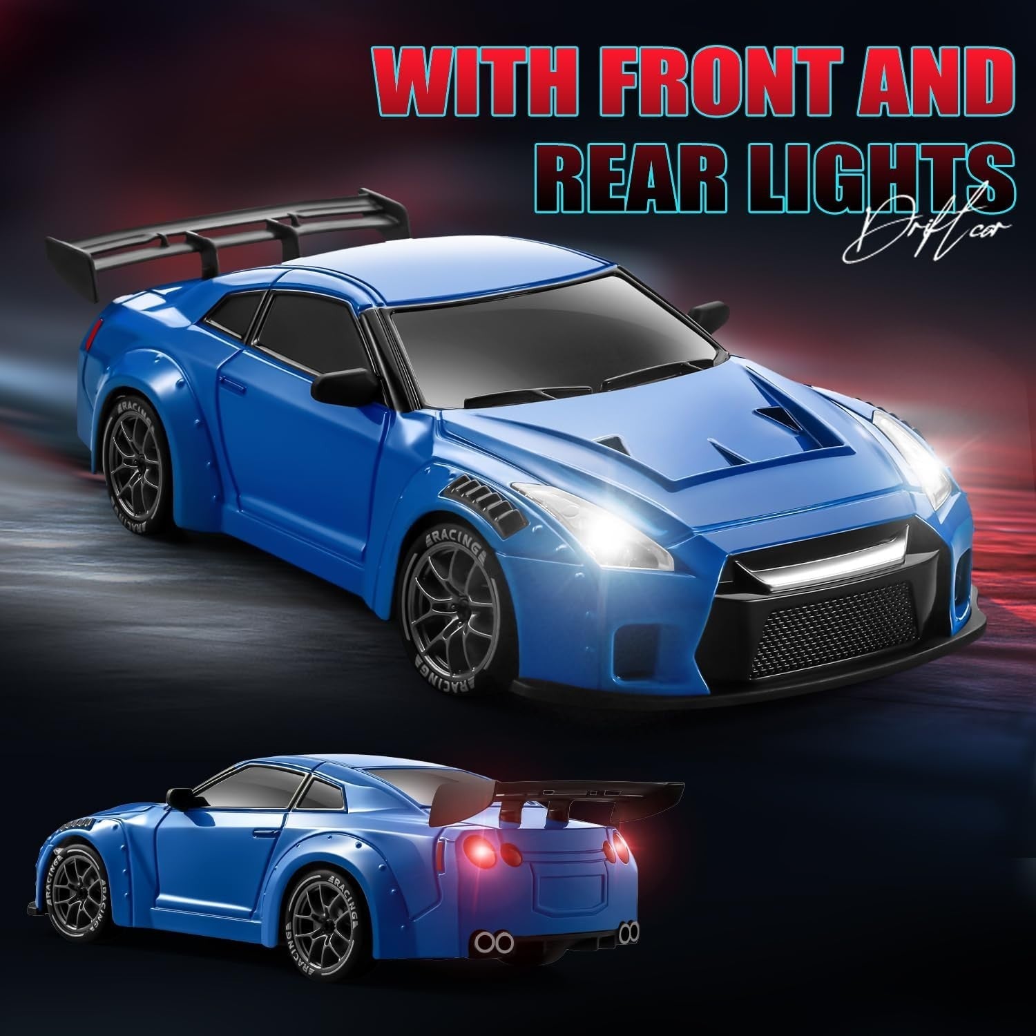 1:24 RC Drift Car 20KM/H – 4WD Remote Control Toy with Extra Tires, Dark Blue