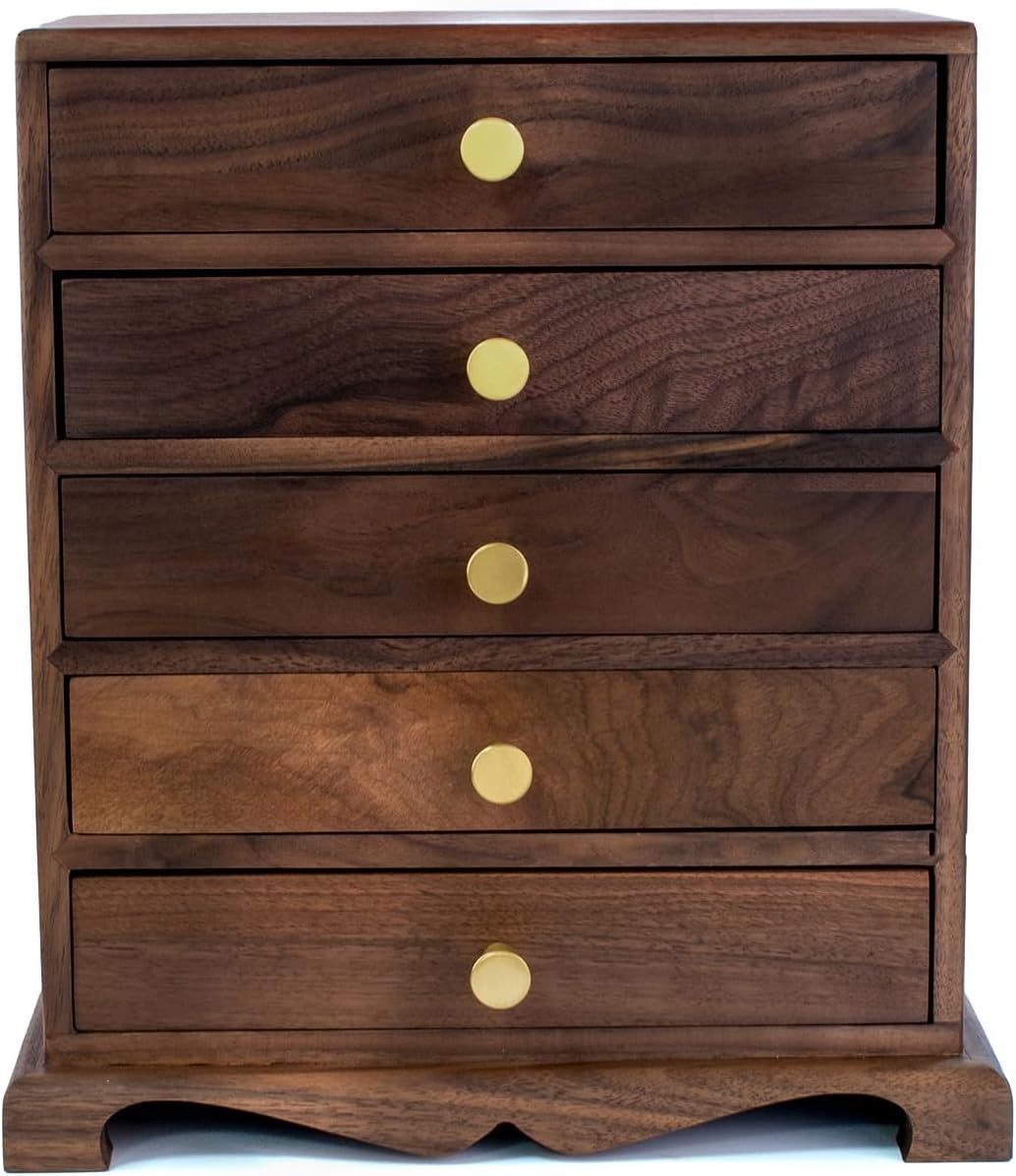 Black Walnut Jewelry Cabinet 5 Drawer Luxury Wooden Organizer Armoire