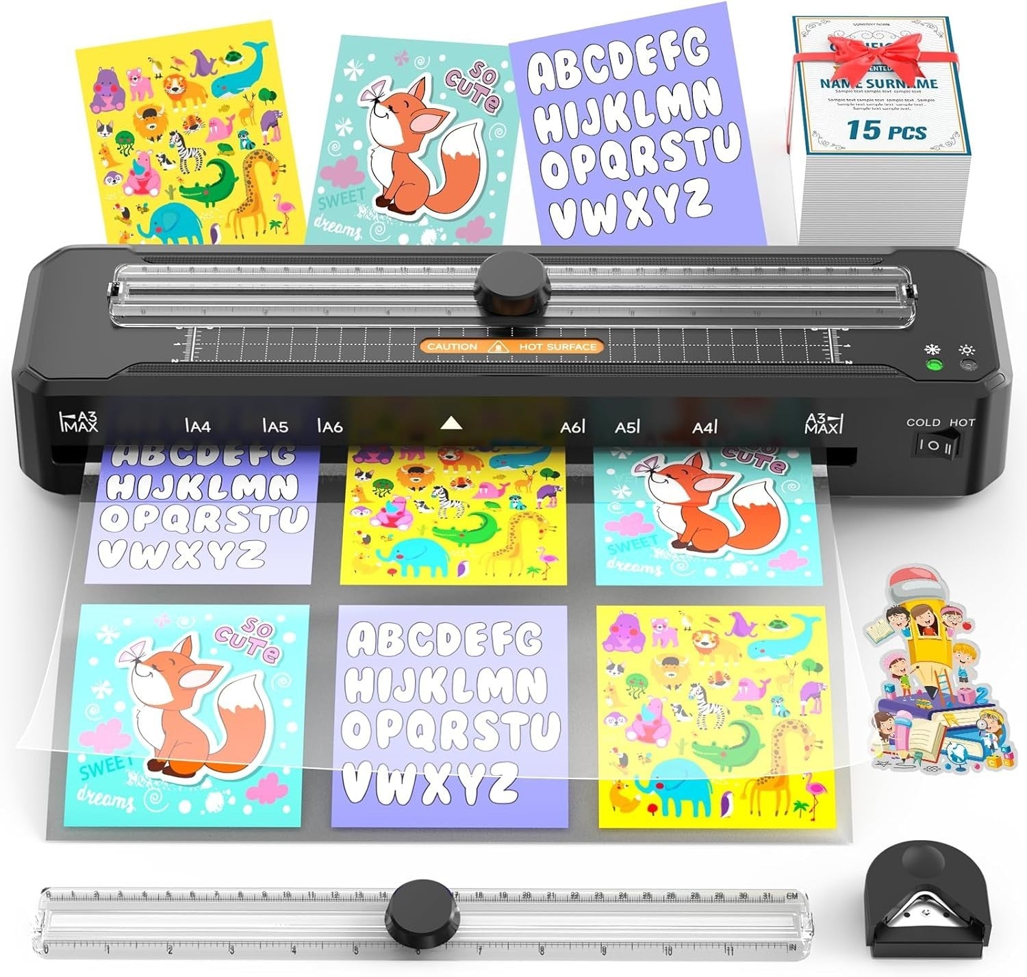 A3 Laminator Hot Cold 90s Warm Up Anti Jam Scale Guide + Cutter Sheets