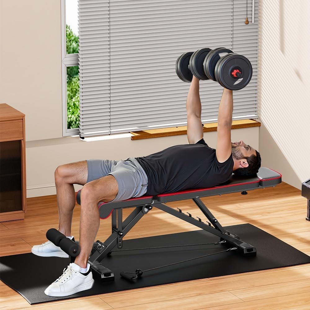 Adjustable Folding Weight Bench 660lb Capacity Resistance Bands Home Gym