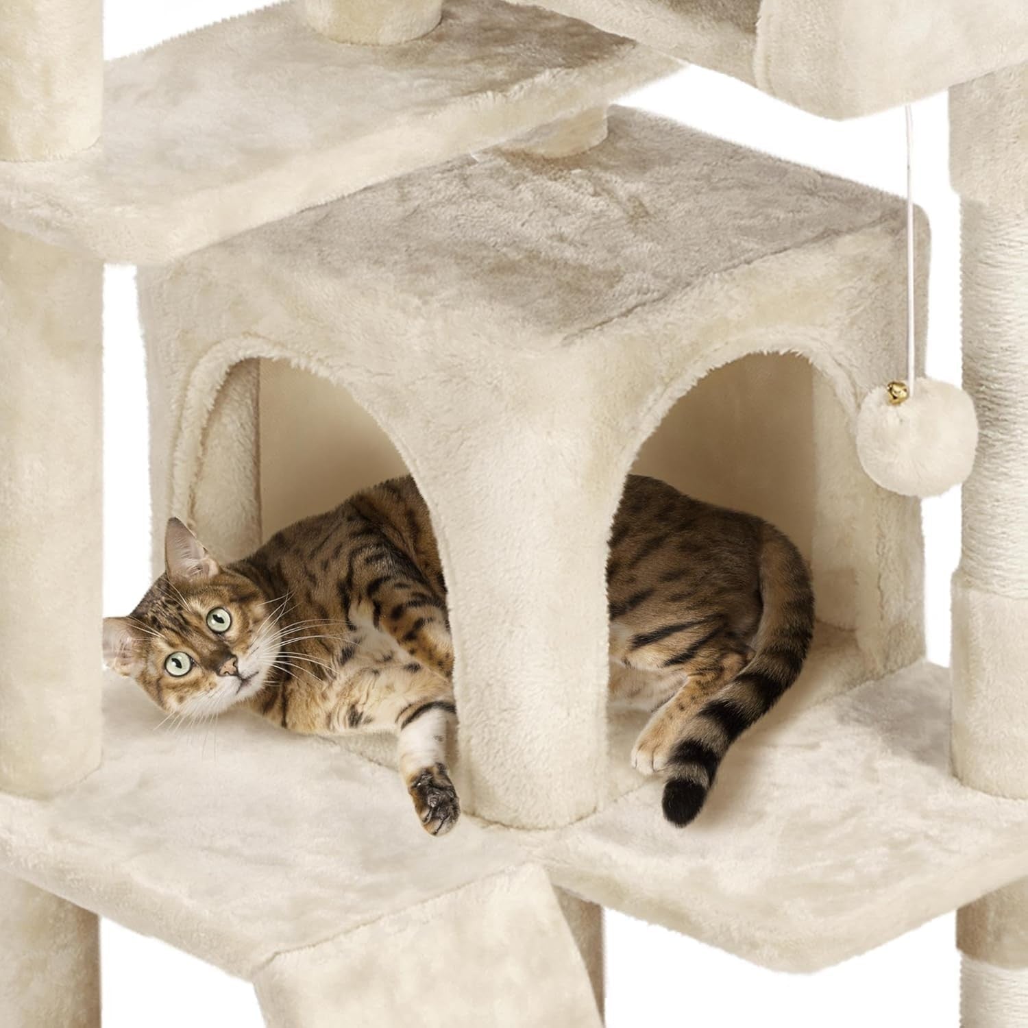135cm Large Cat Tree Tower Beige Multi Level Condos Scratching Posts Indoor