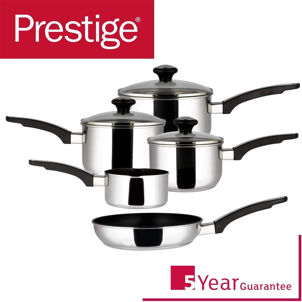 5Pcs Stainless Steel Cookware Set with Milkpan & Frying Pan Oven Induction Safe