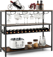 4-Tier Wine Rack Bar Table with Glass Holder, Rustic Shelving Unit 102x40x87cm