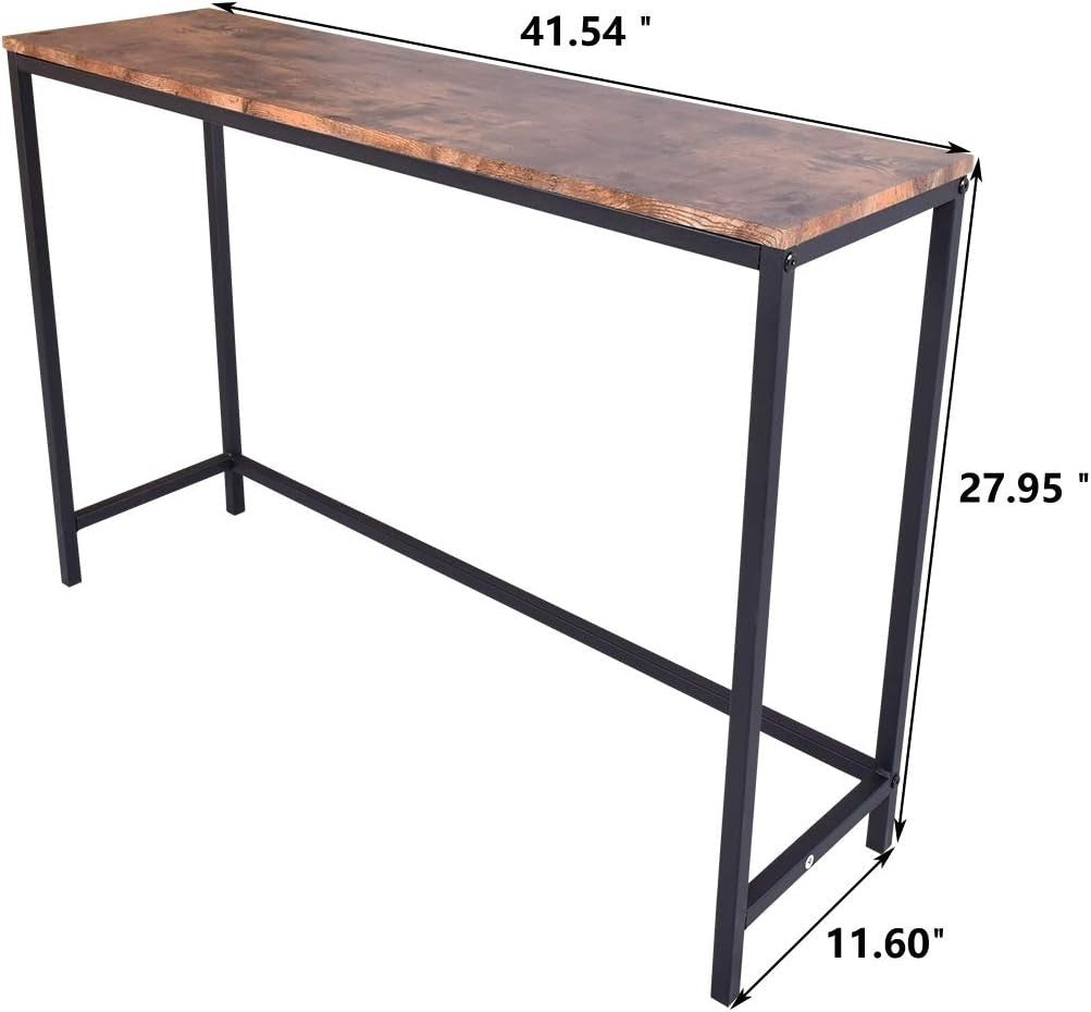 Narrow Console Table for Hallway Entryway Sofa – Rustic Wood & Metal