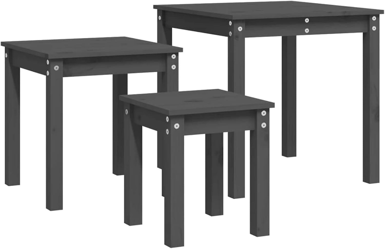 Grey Pine Wood Nesting Side End Tables Set of 2 Storage Living Room Furniture