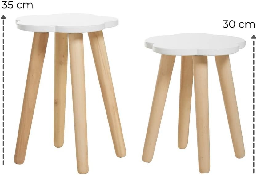 Scandi Wooden Cloud Stool Small Table White Plant Stand Kids Room Bedside