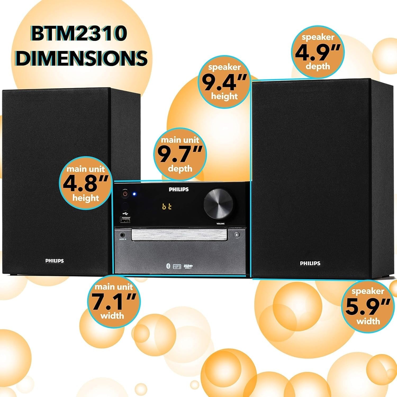 Micro Hi-Fi Music System Bluetooth DAB+ FM USB CD MP3 60W Bass Reflex Stereo