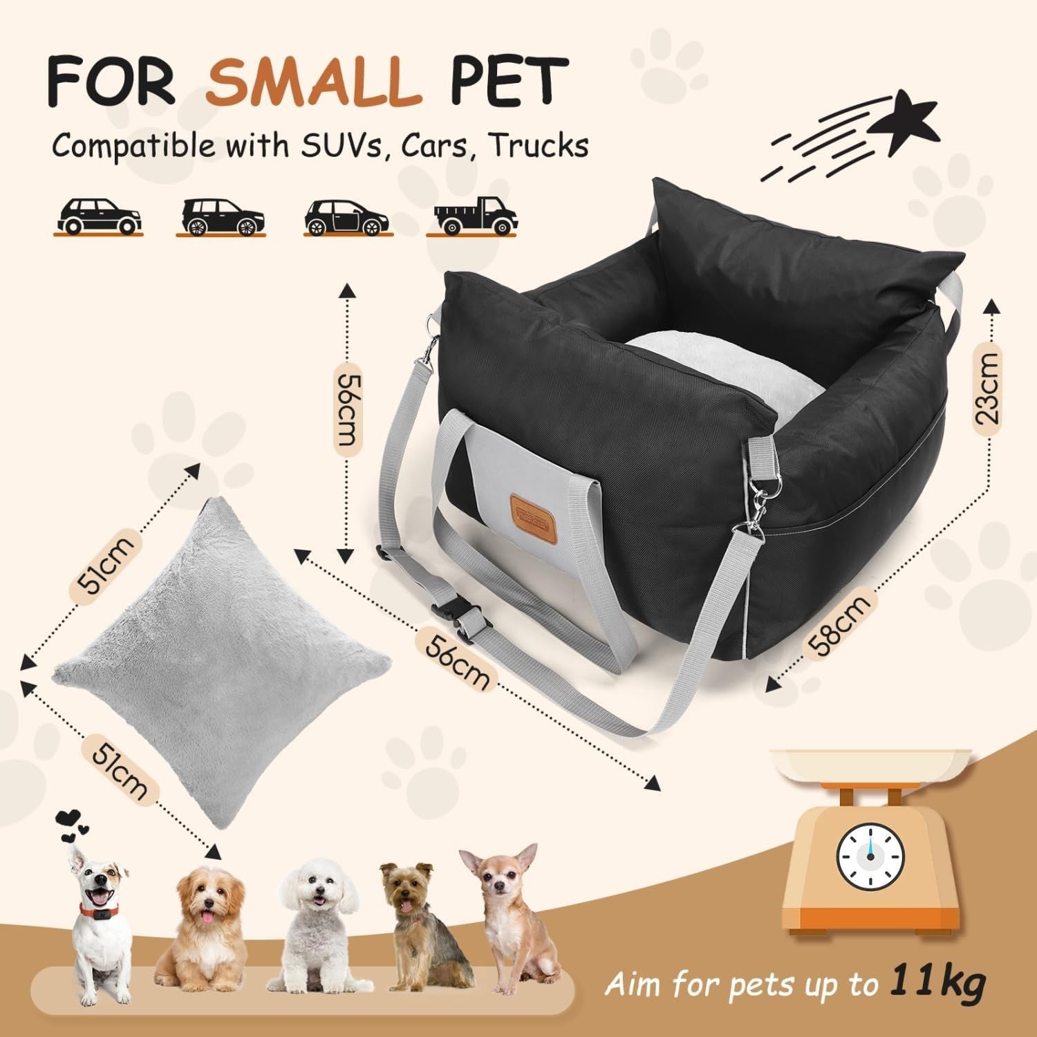 Waterproof Dog Booster Car Seat Washable Travel Bed Safety Leash