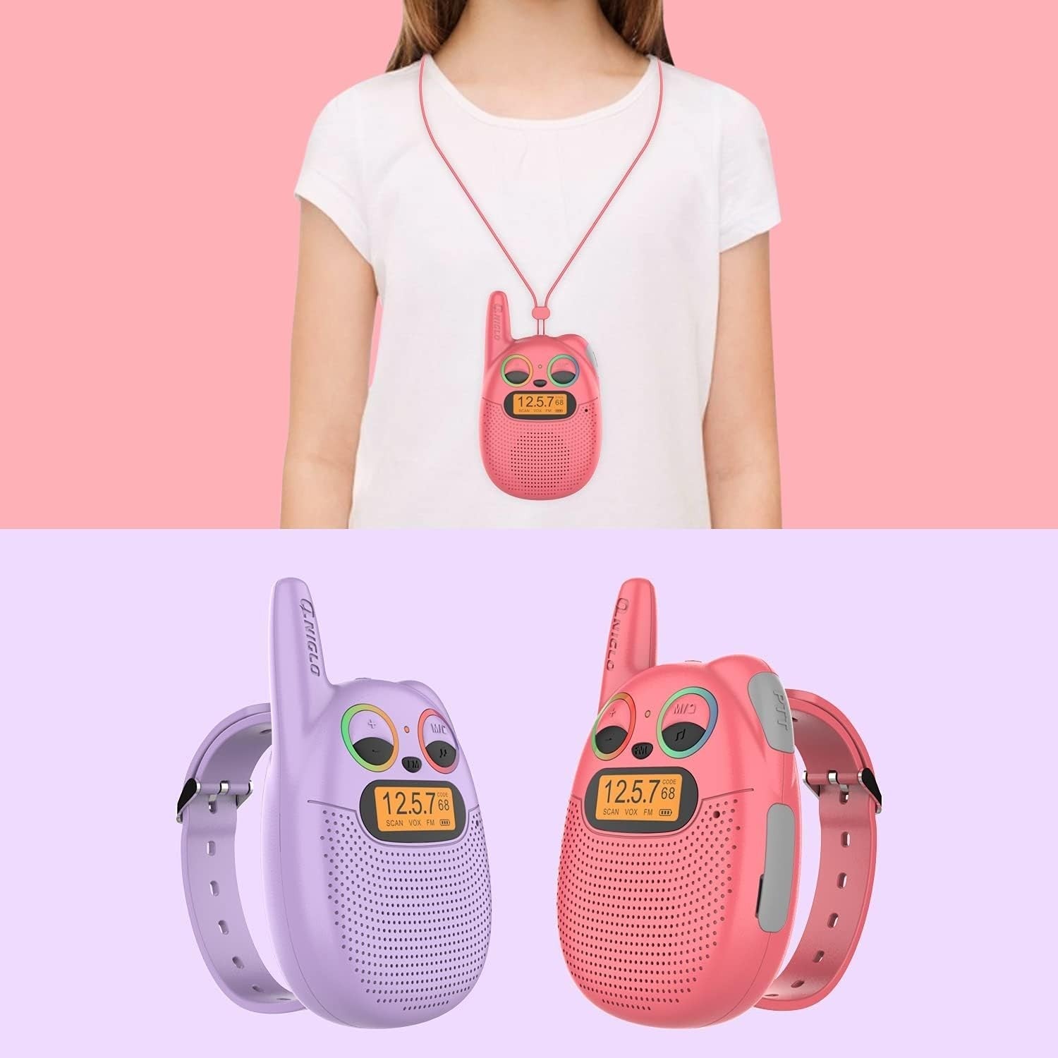 Kids Rechargeable Walkie Talkies Watch Style FM Radio VOX Long Range