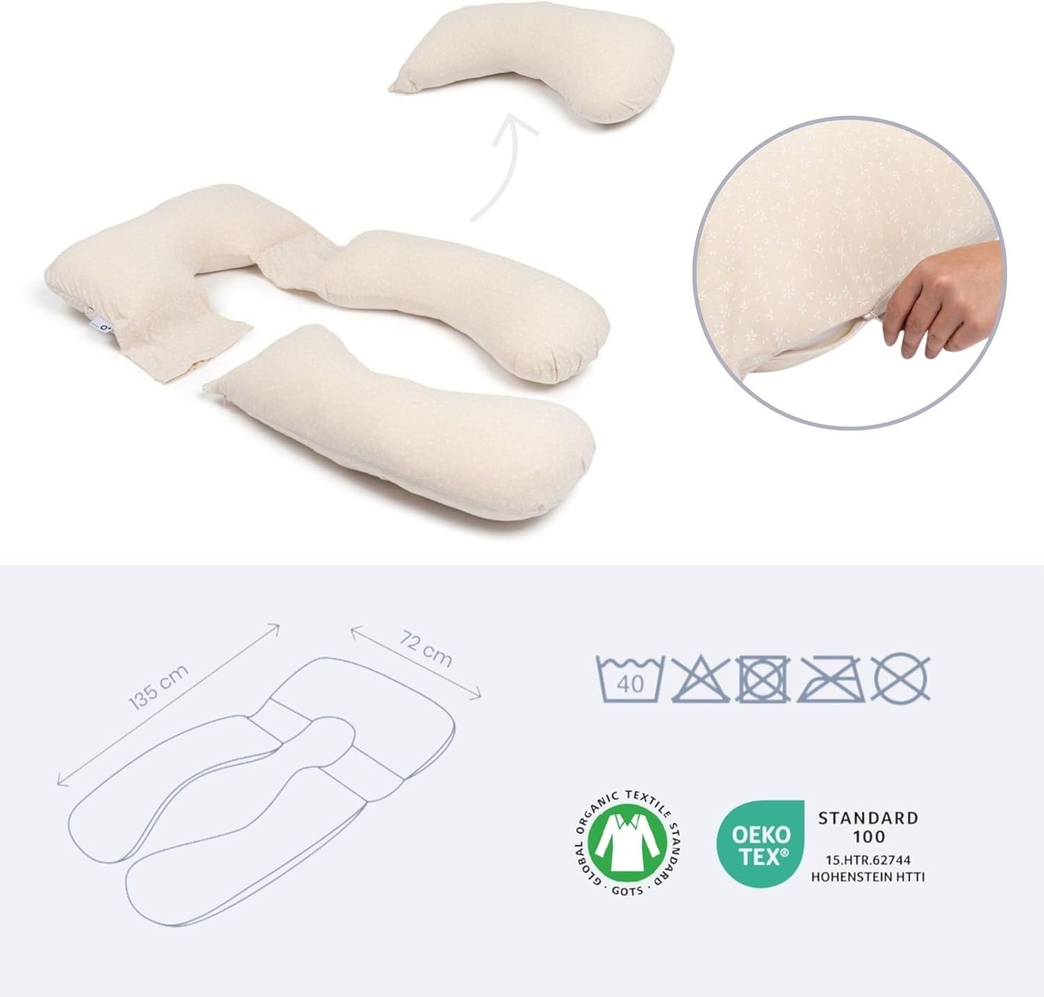 Pregnancy Pillow XXL Full Body Maternity Nursing Organic Cotton Sand