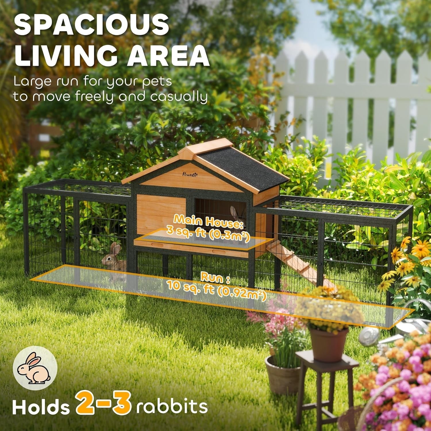 Large Outdoor Rabbit Hutch with Run Wooden Guinea Pig Cage Ramp Tray