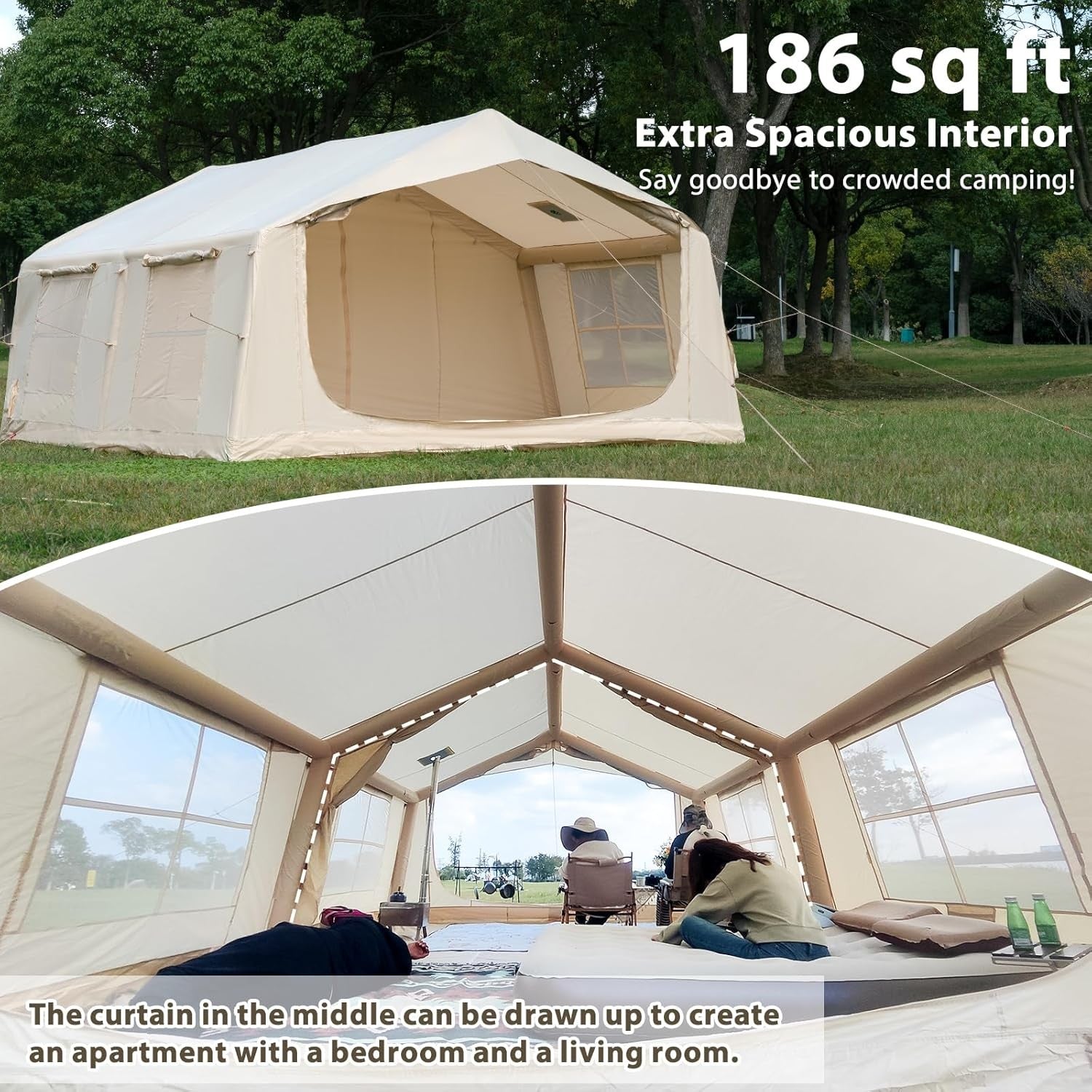 Inflatable Camping Tent 4-12 Person Oxford Waterproof Glamping Tent