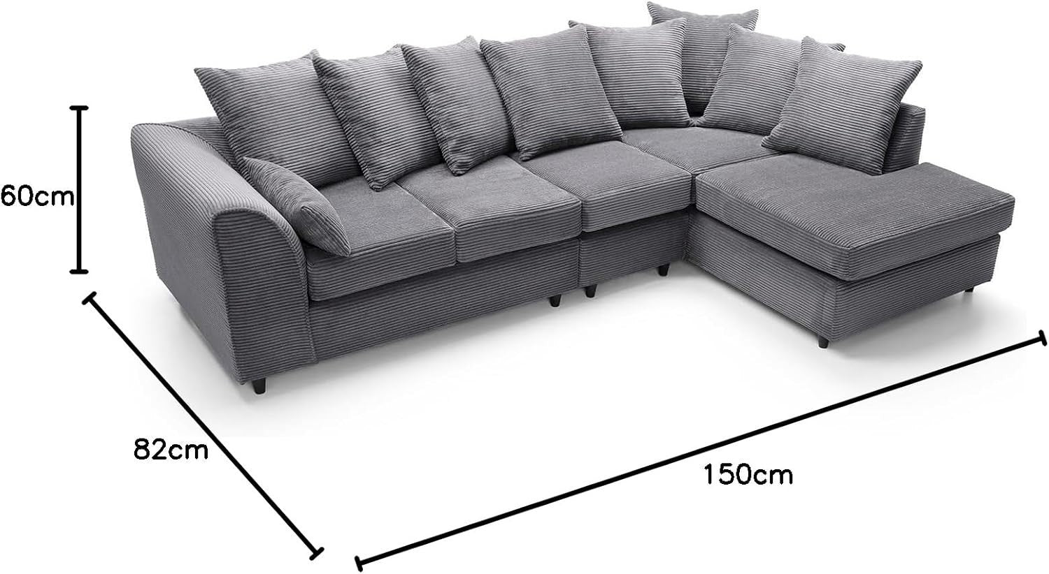 Luxury Jumbo 5-Seater L-Shape Sofa Grey Scatter Back Cushions Armrest