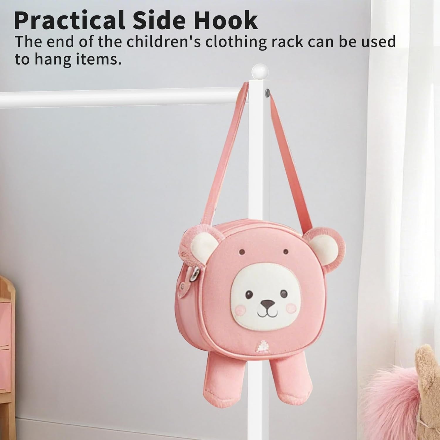 White Kids Clothing Rack with Shelf & Adjustable Feet 117cm