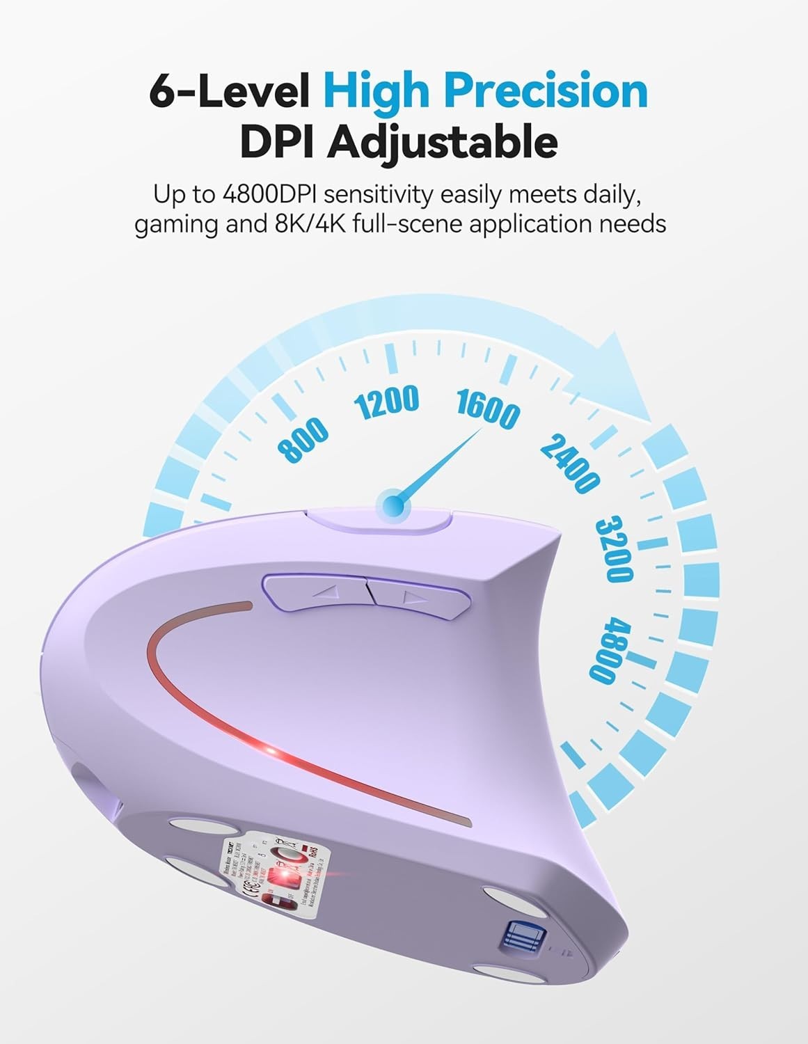 Purple Vertical Ergonomic Mouse Bluetooth Rechargeable 4800 DPI