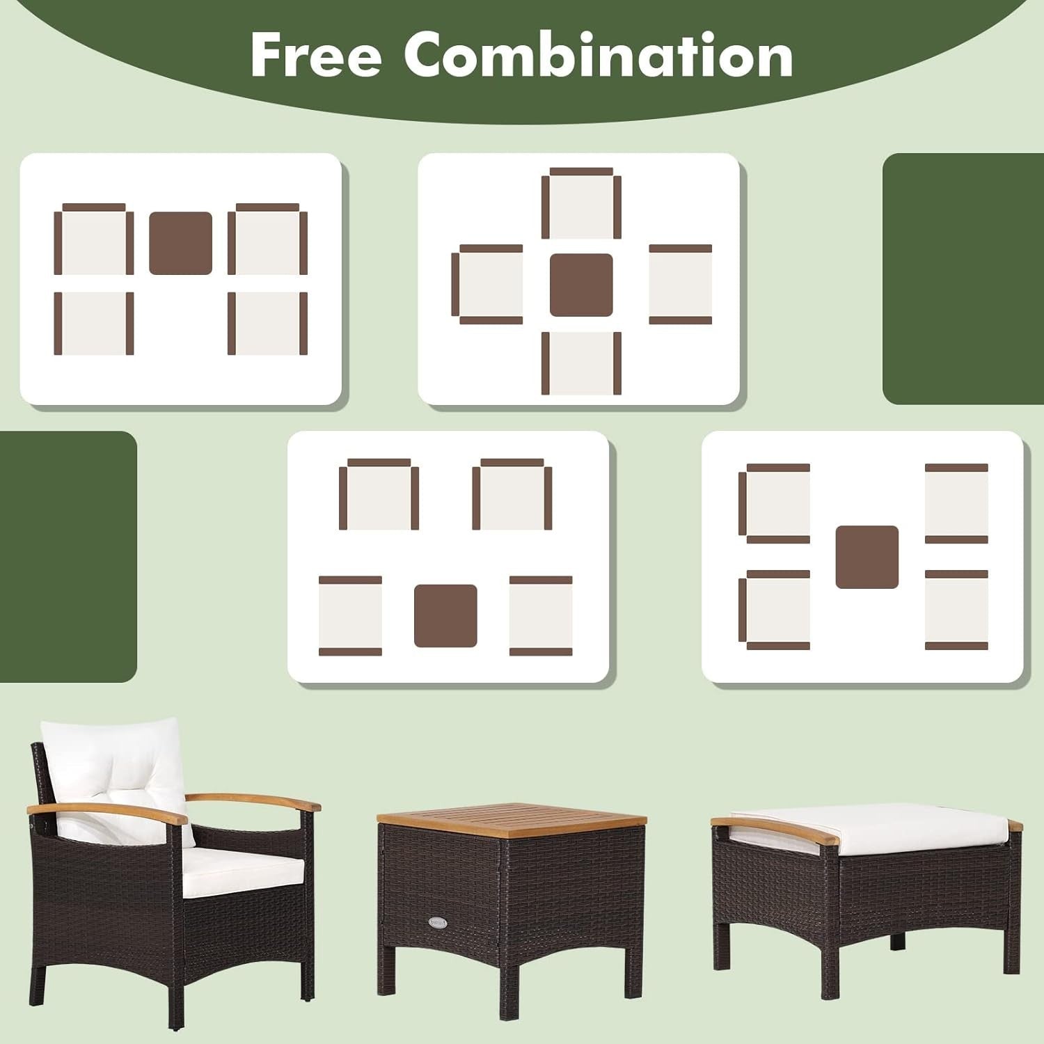 5PC Rattan Patio Furniture Set w/ Chairs Ottomans Table Cushions Garden