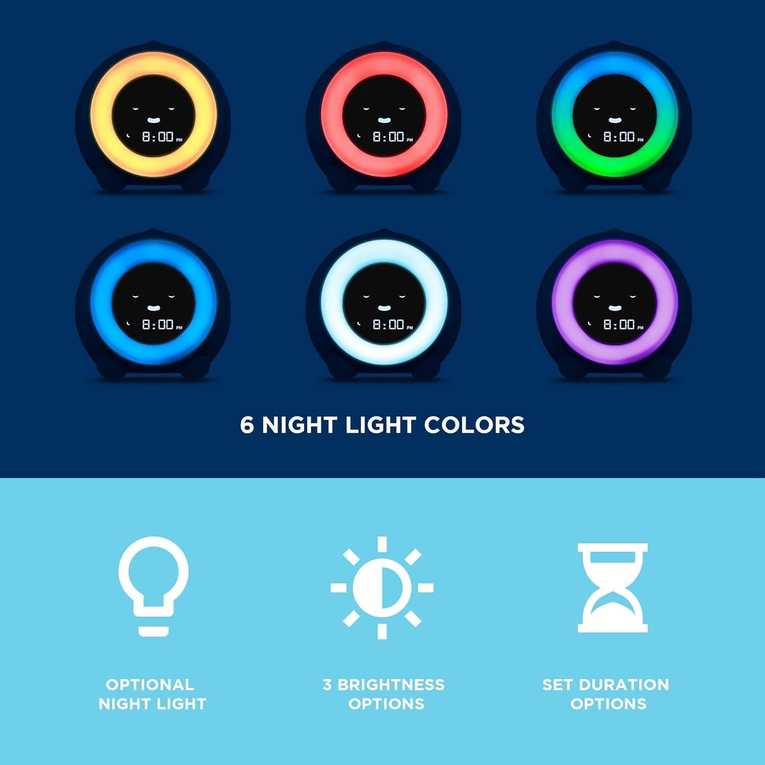 Kids Sleep Trainer Alarm Clock Night Light Sound Machine Arctic Blue