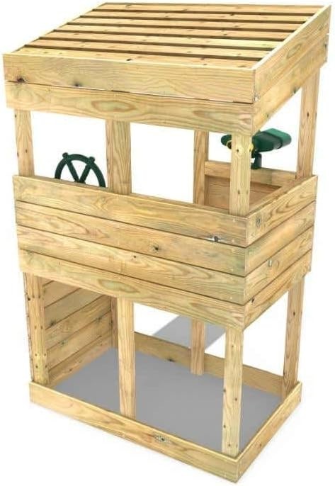 Wooden Kids Lookout Tower Playhouse Outdoor w 6ft Slide Climbing Wall