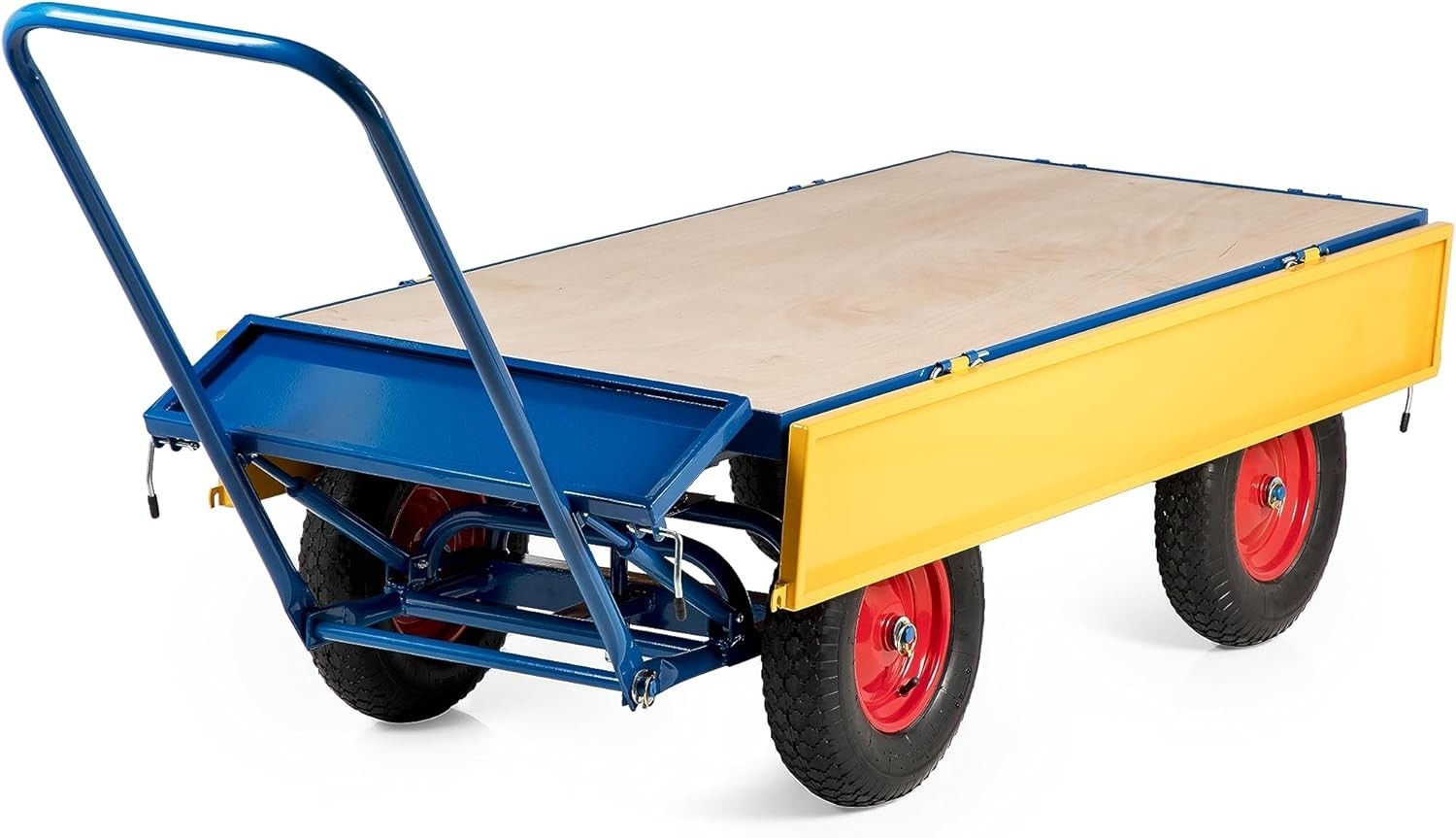 Heavy Duty 1000kg Site Trolley Cart w/ Pneumatic Tyres & Steel Sides
