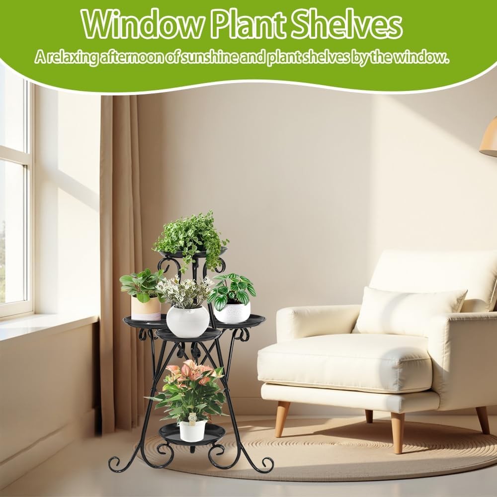 3 Tier Black Metal Plant Stand Indoor Outdoor Flower Pot Shelf with Tools Set