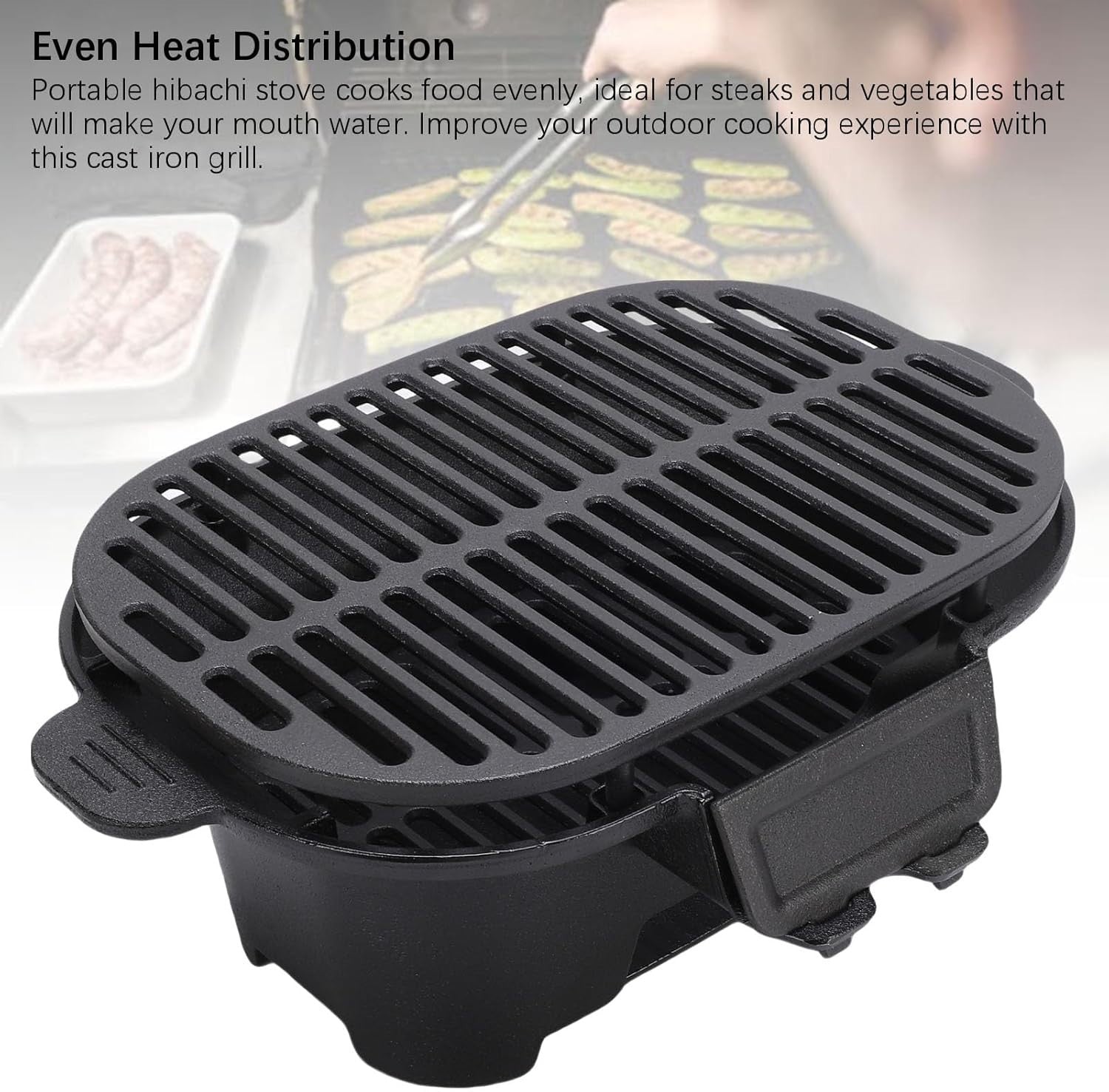 Portable Cast Iron Hibachi Charcoal Grill – Compact Outdoor BBQ, Even Heat