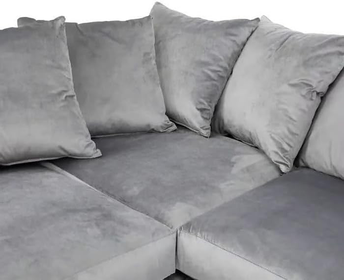 Luxury Grey Plush Velvet 4 Seater L Shape Modular Corner Sofa Set Comfy
