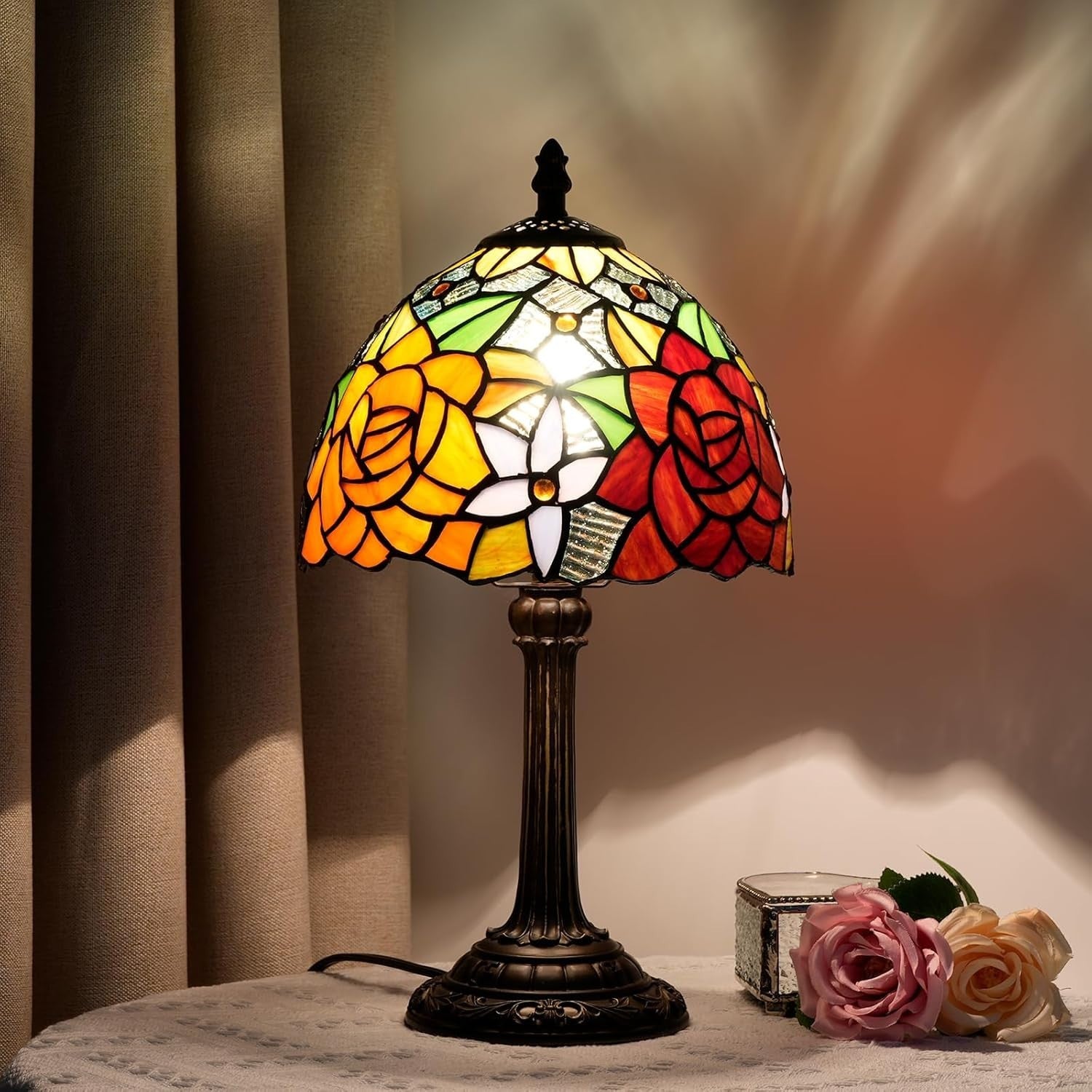 Tiffany Stained Glass Table Lamp 20x20x36cm Warm Ambient Light