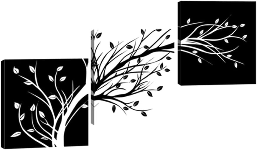 Black & White 3-Panel Leaves Canvas Wall Art 30x30cm Modern Decor